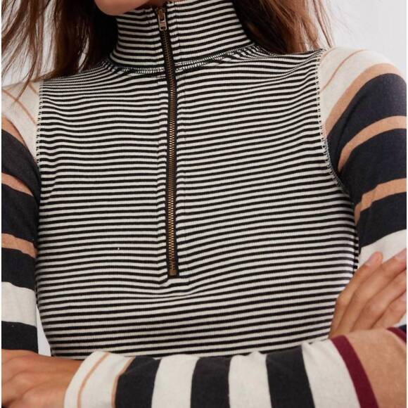 NEW FREE PEOPLE avery zip up sweater in multi - Picture 5 of 6